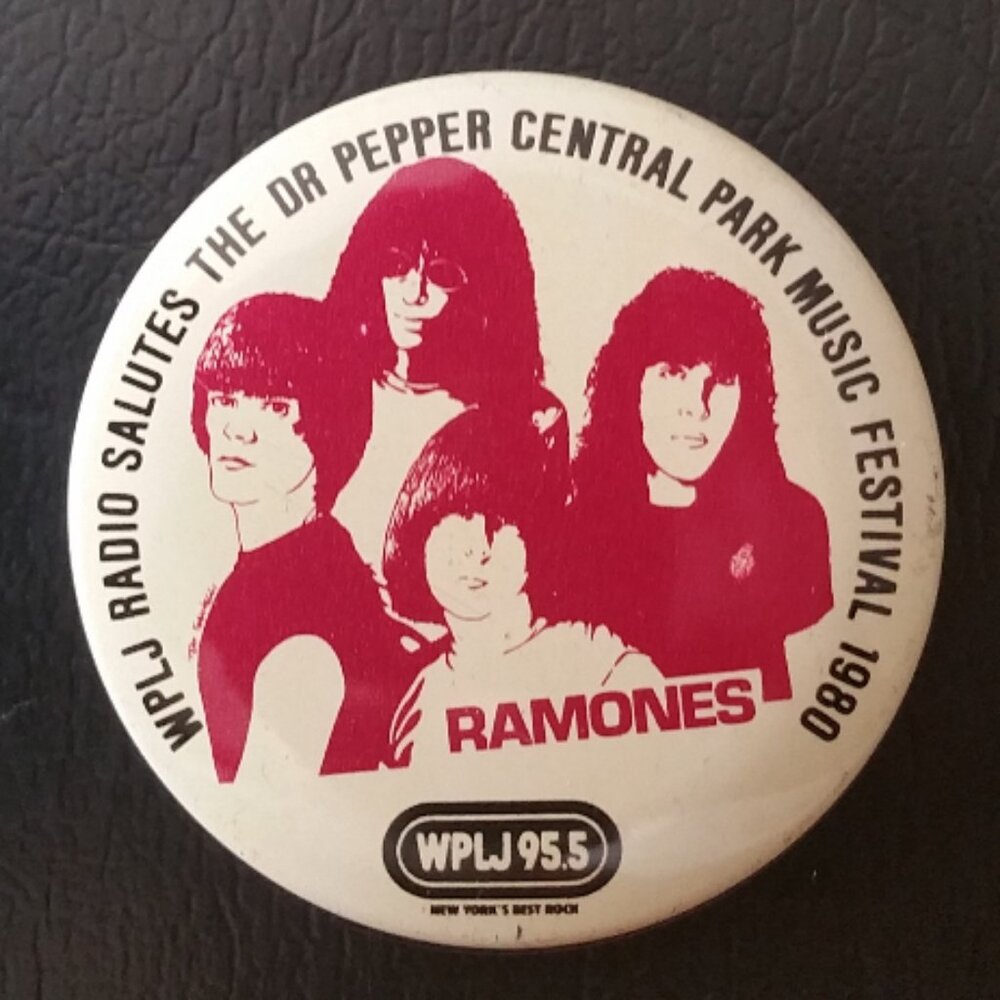 RAMONES Pinback Button Tour 1980 WPLJ Dr Pepper Central Park Concert PUNK Vtg